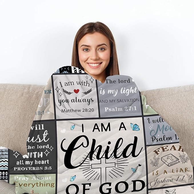 Christian Gifts for Women & Men: Faith-Based Bible Verse Blanket, 'I Am a Child of God' Throw, 60"X80" Flannel