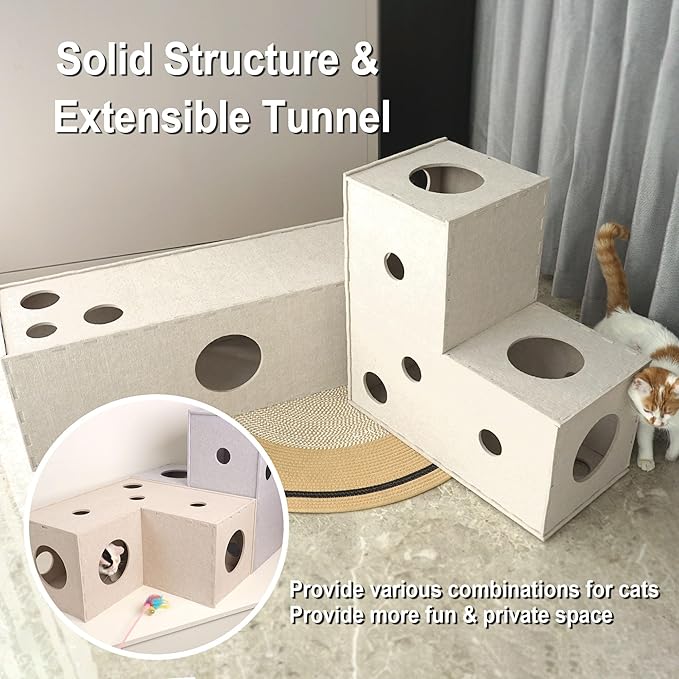 Cat Tunnel, Aberatail Cat Hideaway Tunnels for Indoor Cats, Soft Felt Cat Toy with Interactive Peek Hole, Cat Cave and Cube for Small Medium Large Cats