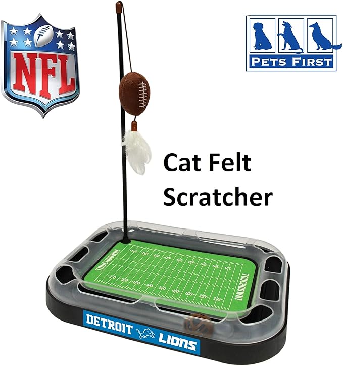 Football Field Cat Toy NFL DETROIT LIONS FOOTBALL FIELD CAT SCRATCHER TOY with CATNIP Filled Plush FOOTBALL Toy&Feather Cat Toy hanging with Jingle Bell INTERACTIVE BALL Cat Chasing 5-in-1 KITTY Toy