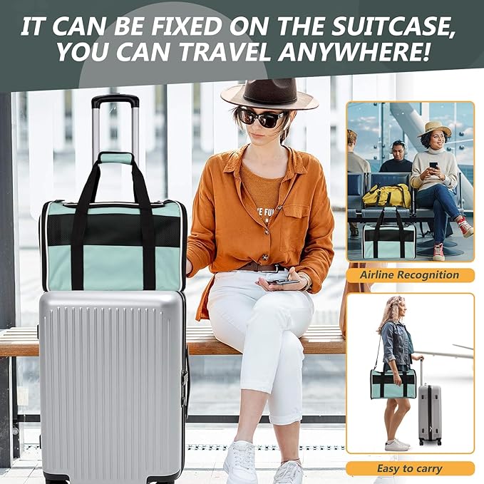 Carriers Soft-Sided Large Pet Carrier for Cats Dogs Small Animals Up to 35Lbs,Top Load Carrier,Ventilated Design,Portable Cat Carrier Airline Approved(X-Large,Green)