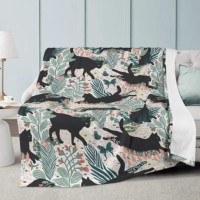 Fleece Throw Blanket for Couch, Sofa, Car, Bed, 60"x50" Cozy Soft Lightweight Fuzzy Flannel Warm Blanket Suitable for All Seasons (Cat)