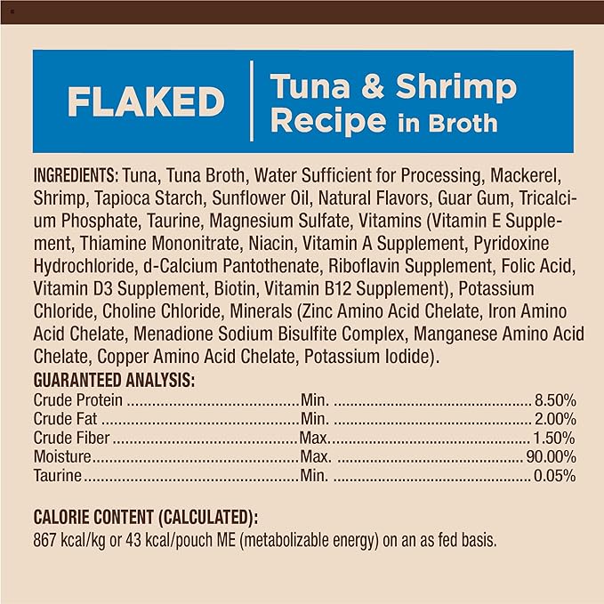 Wellness CORE Tiny Tasters Wet Cat Food, Complete & Balanced Natural Pet Food, Made with Real Meat, 1.75-Ounce Pouch, 12 Pack (Adult Cat, Flaked Tuna & Shrimp)