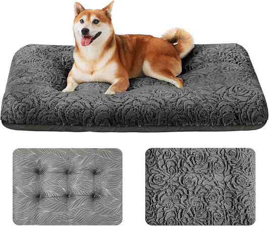 2 in 1 Dog Bed Crate Pad Mat Washable Reversible (Cool & Warm) Soft Fluffy Pet Kennel Beds for Large Medium Small Puppy Cat Sleeping Mattress Machine Wash Dog Cooling Mats (Dot Dark Grey, 29"*21")
