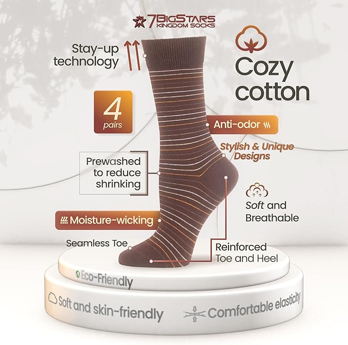 7BIGSTARS KINGDOM Womens Fun Cotton Crew Socks - 4 Pack L/M - Cactus Space Desert Coffee Fox Dog Hedgehog Puppy Flower Bird