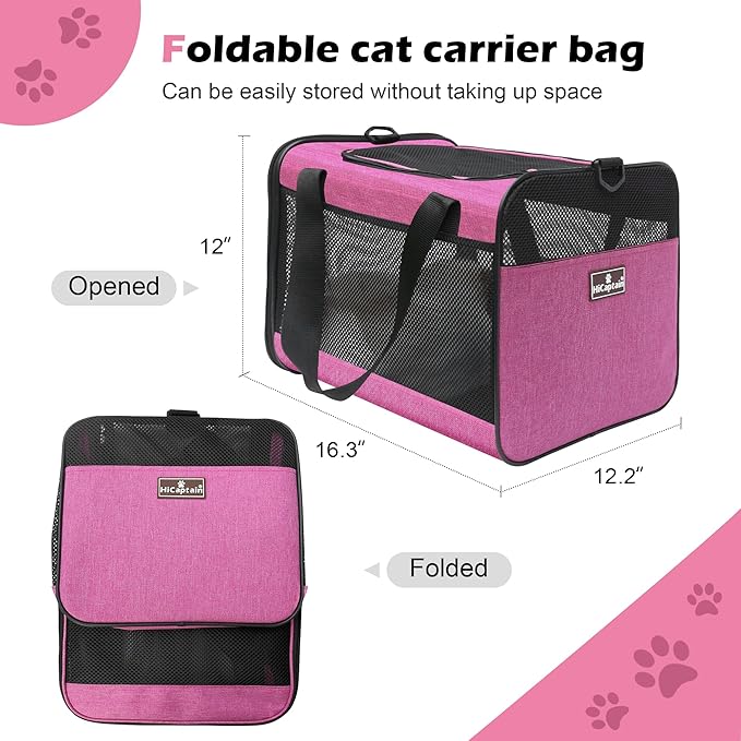 HiCaptain Pink Cat Carrier Bag, Lightweight Soft Cat Carrier with Top Mesh Window, Breathable Pet Carrier for Medium Cats and Small Dogs Puppies up to 15 lb - Pink