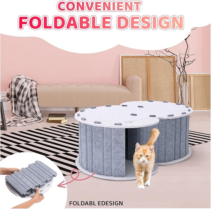 Cloud Cat Play Tunnel with Cat Bed, MIU COLOR Cat Chase Playground, Foldable Scratch Resistant Double-Layer Cat Cave, Cat Hideaway Tunnel Tube Toys, for Cats up to 10 lbs