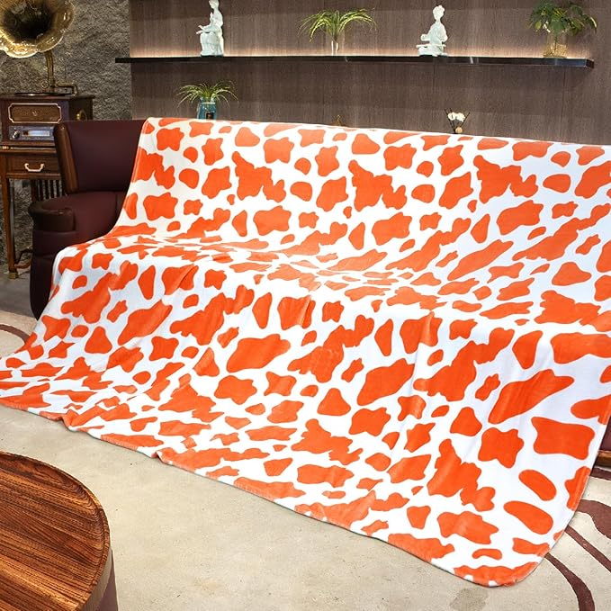 Fleece Blankets King Size Cow Print Blanket for Bed Couch, Soft Cozy Fuzzy Large Blanket, Luxury King Size Cow Throw Blankets 108x90 Inches
