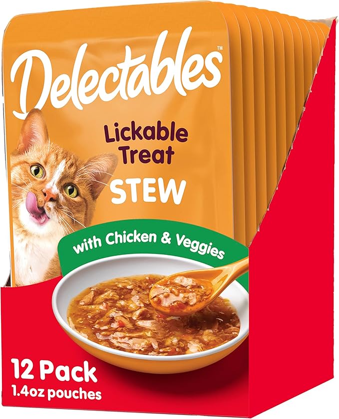 Hartz Delectables Stew Lickable Wet Cat Treats for Adult & Senior Cats, Chicken & Veggies, 1.4 Ounce (Pack of 12) (Packaging may vary)