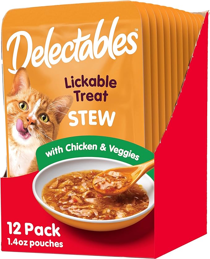 Hartz Delectables Stew Lickable Wet Cat Treats for Adult & Senior Cats, Chicken & Veggies, 1.4 Ounce (Pack of 12) (Packaging may vary)