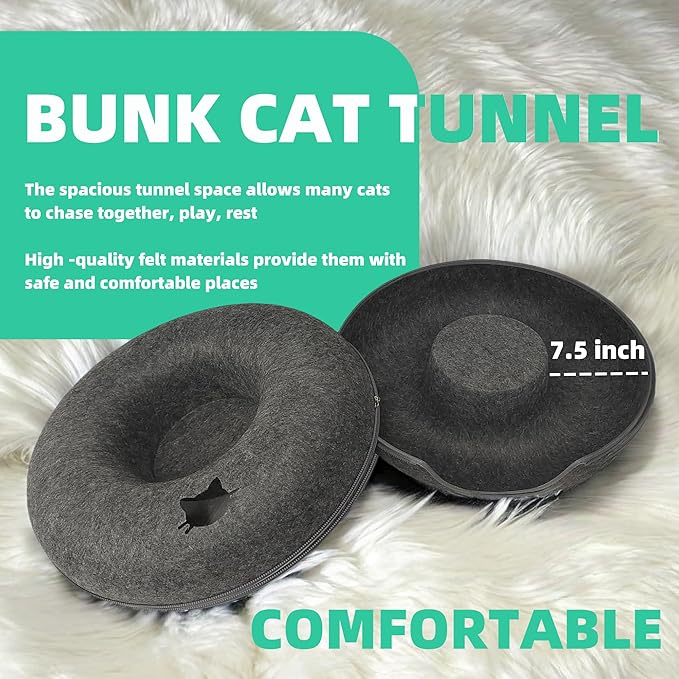 Donut Cat Tunnel Bed Peekaboo Cat Cave for Large Cats Up to 30 Lbs, Kitty Interactive Playing Tent House for Multiple Cats,Detachable,Scratch Resistant (Deep Gray, Large - 24 Inch Diameter)