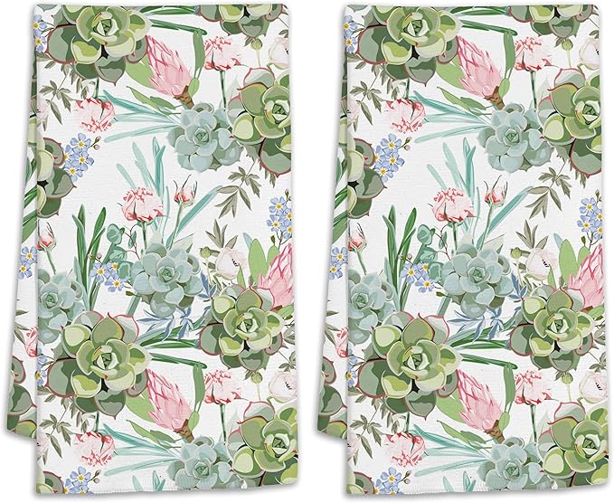 Succulent Herbs Bath Hand Towels for Bathroom Decorative,Flowers Soft Absorbent Hand Towels for Kitchen Home Gym Beach 16"x24"