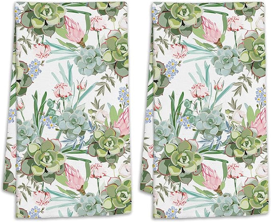 Succulent Herbs Bath Hand Towels for Bathroom Decorative,Flowers Soft Absorbent Hand Towels for Kitchen Home Gym Beach 16"x24"