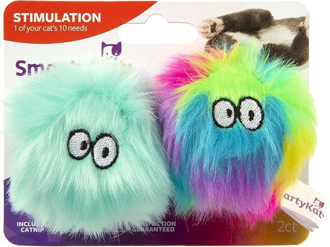 SmartyKat (2 Count Fuzzy Friends Plush Catnip Ball Cat Toys - Rainbow/Turquoise, 2 Count