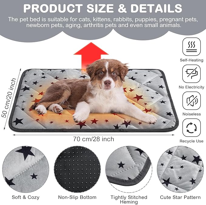 Namalu 4 Pack Self Warming Cat Bed Self Heating Cat Mat Star Pattern Soft Dog Crate Pad Thermal Pet Bed Mat Anti Slip Kennel Mat Washable Pet Warming Bed for Outdoor Indoor (20 x 27.5 Inch,Rectangle)