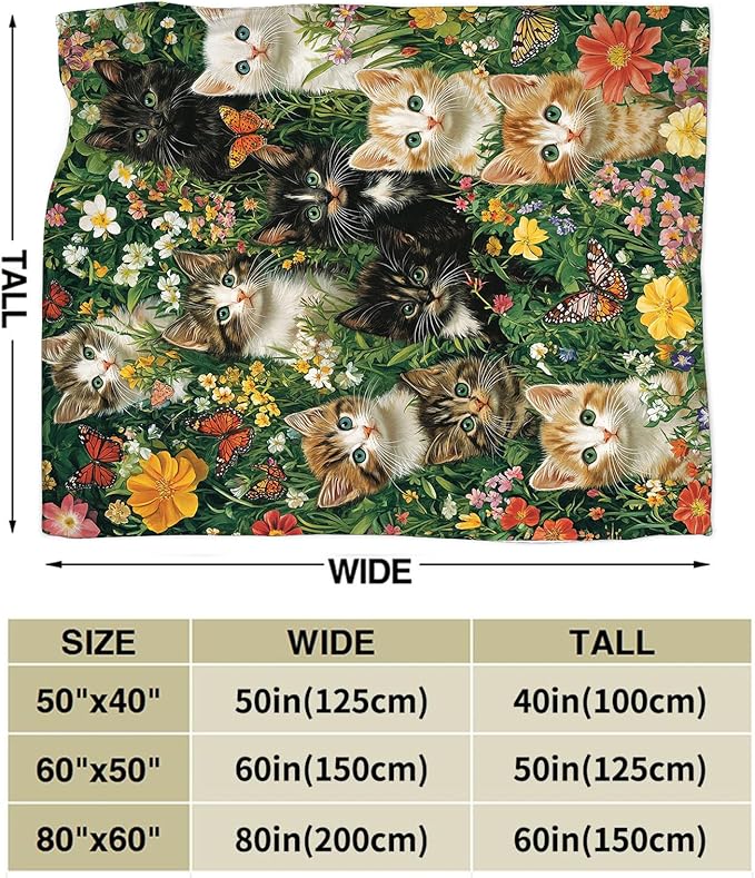Cat Throw Blanket Ultra Soft Cozy Deer Flower Cats Blanket Fleece Fuzzy Plush Cat Lovers Decor Gifts for Women Girls Adults Couch Sofa 50"x40"