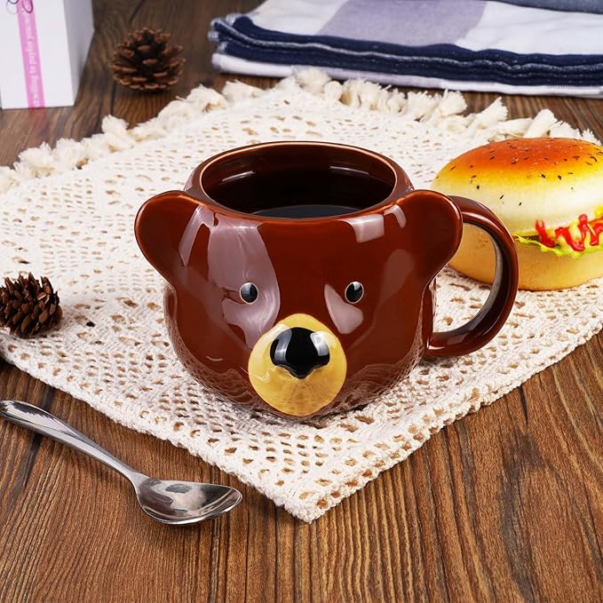 Bear Mug 14 oz Ceramic Coffee Mug 3D Porcelain Tea Mug for Women Kawaii Cup Bear Gifts for Women Christmas Gifts Housewarming Holiday Birthday Gifts for Women Mom Kids Men and Friend Brown