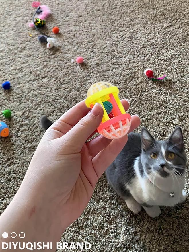 14 Pcs Cat Toys, 1.5" to 6.3", Lightweight, Interactive, Assorted Colors, Cat Toy Balls for Kitten Training and Play, for All Breed Sizes
