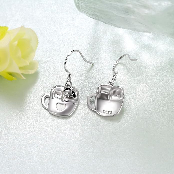 Black Cat Earrings 925 Sterling Silver Mushroom Cat/Black Cat/Panda/Sloth/Capybara/Boston Terrier/Shih Tzu Dangle Earrings Cute Animal Drop Earrings Jewelry Gifts for Women