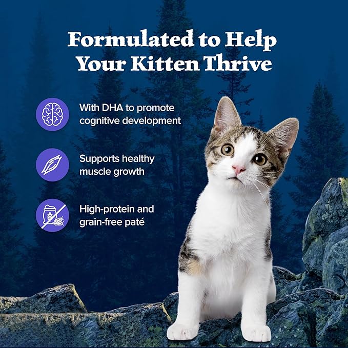 Blue Buffalo Wilderness Kitten Food, High-Protein & Grain-Free Wet Cat Food Paté Variety Pack, Chicken & Salmon Recipes, 3-oz. Cans (6 Count, 3 of Each)