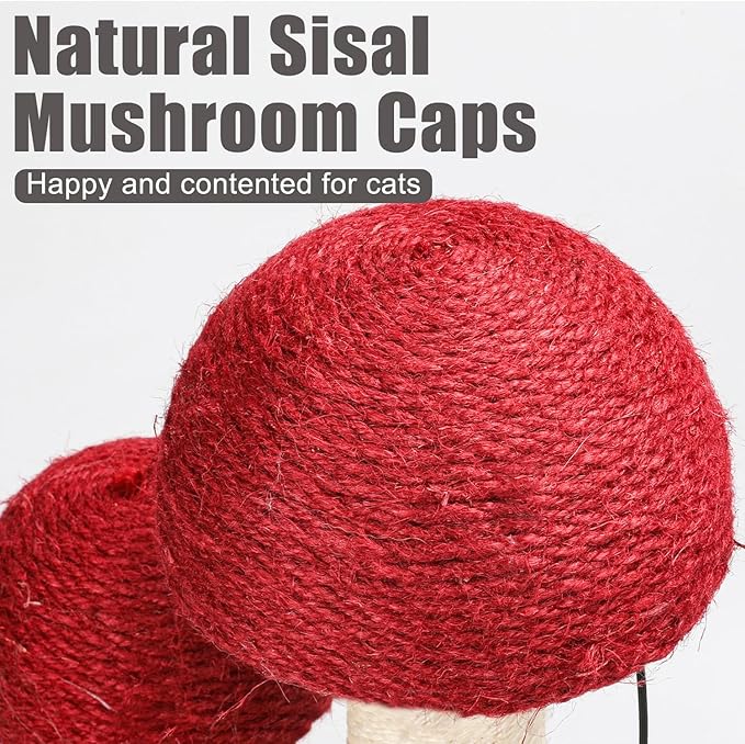 Mushroom Cat Scratching Post, Natural Durable Sisal Scratching Post, Mushroom Scrather Featuring with Sisal Caps Scratch Pole and Interactive Toy Ball, Mushroom Cat Post for Kittens and Small Cats