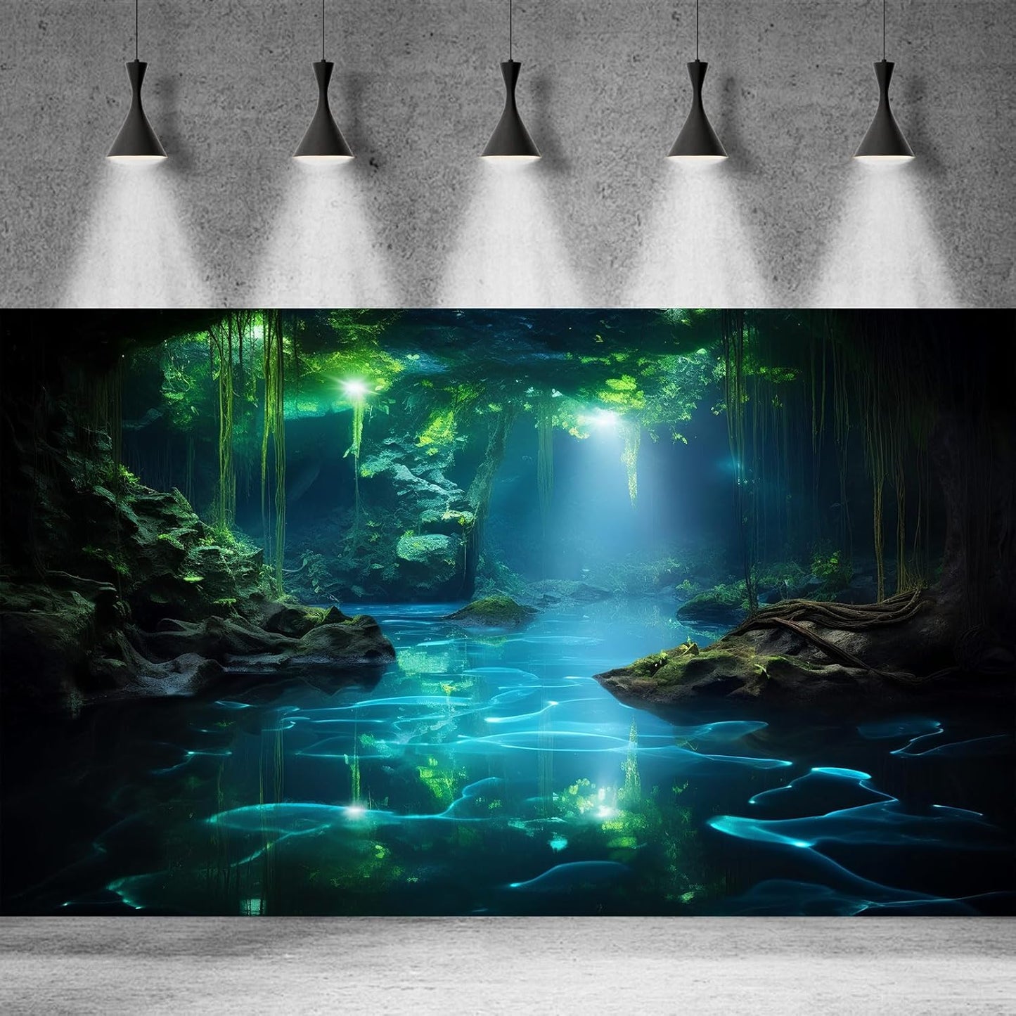 Cave Aquarium Background Underwater Cave with Light Beam Tranquil Stream Terrarium Background Mysterious Elegant Fantasy Tropical Plants Fish Tank Backdrop Wallpaper Poster Decorations Vinyl 24x12in