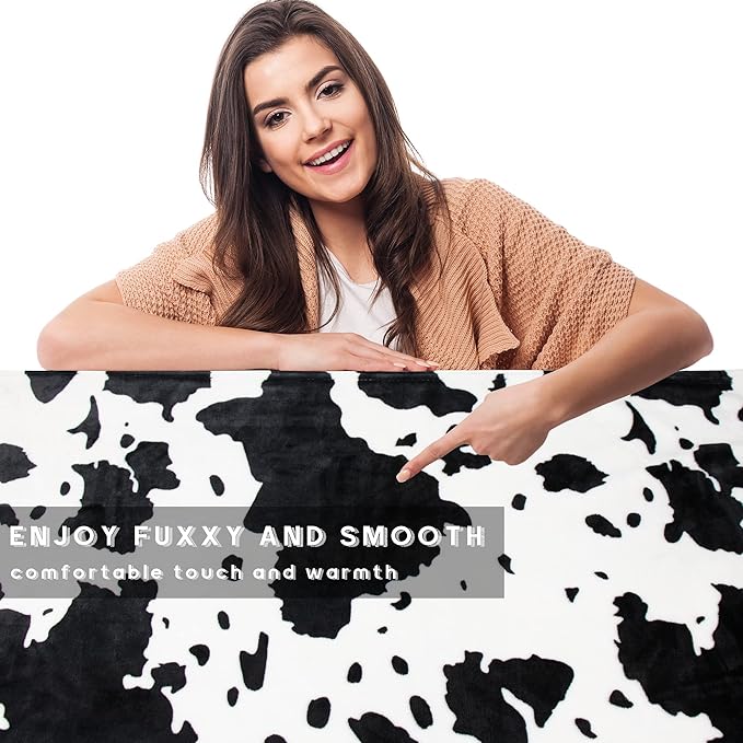Cow Print Blanket Soft Warm Twin Blankets and Throws Bedding Fleece Blanket Cozy Flannel Black Lightweight Fuzzy Couch Sofa Bed Throw Gifts for Mother Father 60x80 inch