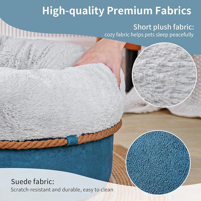 寵幸 Cat Beds for Indoor Cats, 22in Super Soft Thickened and Fluffy Pet Beds, Anti-Slip & Water-Resistant Bottom, Machine Washable Cat & Dog Bed, Navy Grey