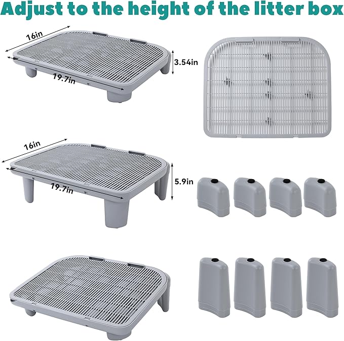 BALAPET Adjustable Cat Ramp for Litter Box Elevated Cat Litter Ramp for Cat Litter Boxes Double Layered Litter Trapper with Filter Function Cat Steps Suitable for Small & Elderly Cats (Grey)