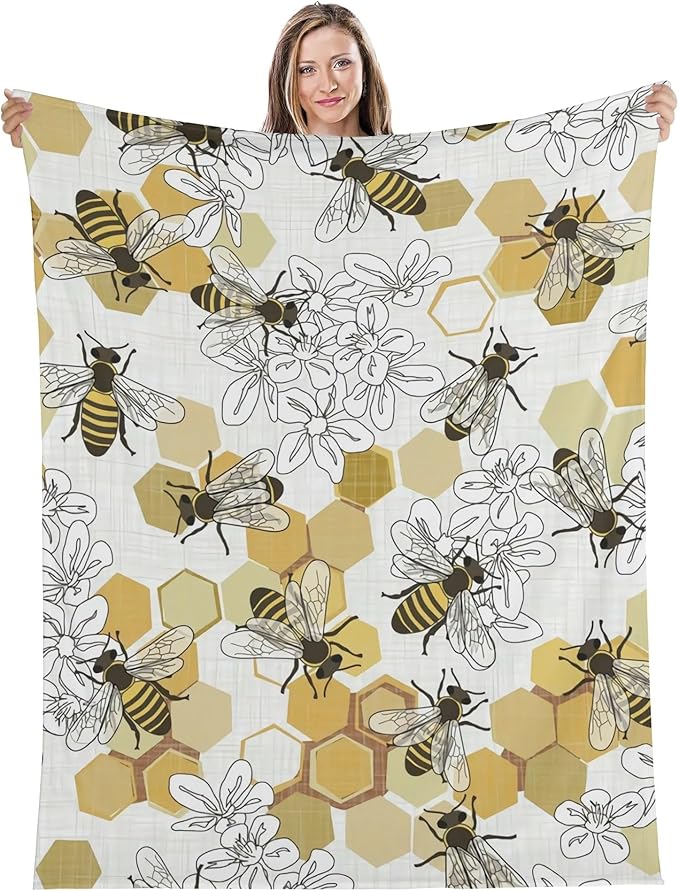 Fleece Throw Blanket for Couch, Sofa, Car, Bed, 60"x50" Cozy Soft Lightweight Fuzzy Flannel Warm Blanket Suitable for All Seasons (Bee)