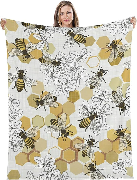 Fleece Throw Blanket for Couch, Sofa, Car, Bed, 60"x50" Cozy Soft Lightweight Fuzzy Flannel Warm Blanket Suitable for All Seasons (Bee)