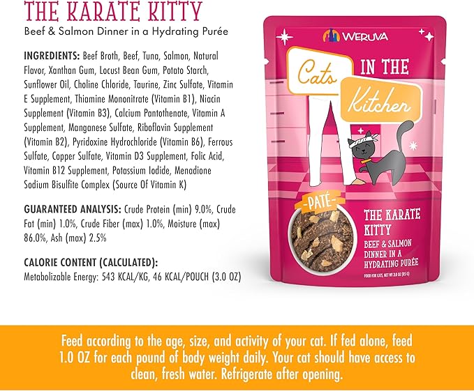 Weruva Cats in The Kitchen Paté, The Karate Kitty with Beef & Salmon, 3oz Pouch (Pack of 12)