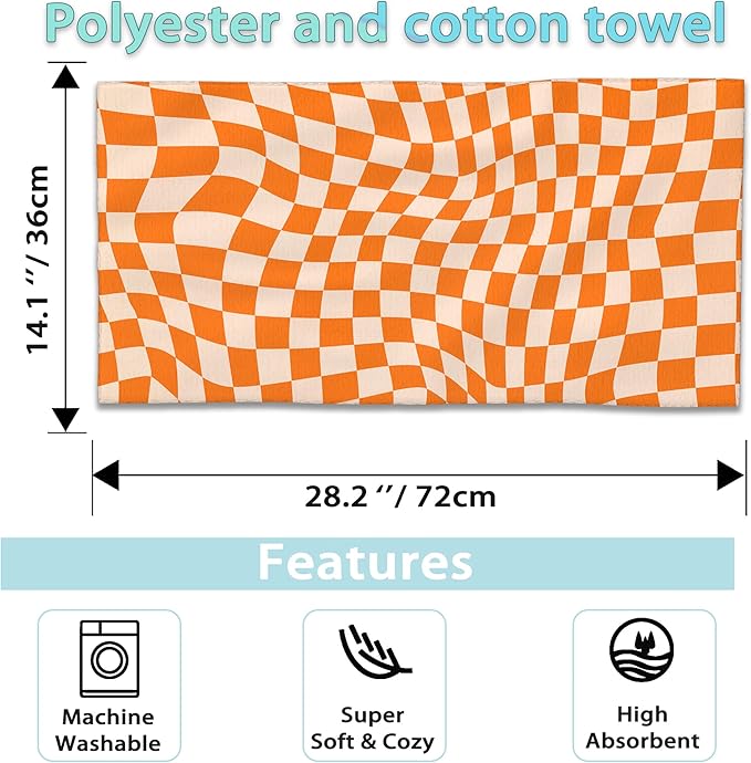 Retro Chess Board Hand Towels Set of 2,Orange Checker Soft Fingertip Bath Towel Small Face Washcloths Decor Kitchen Towel for Hotel Spa Gym Sport 28x14in