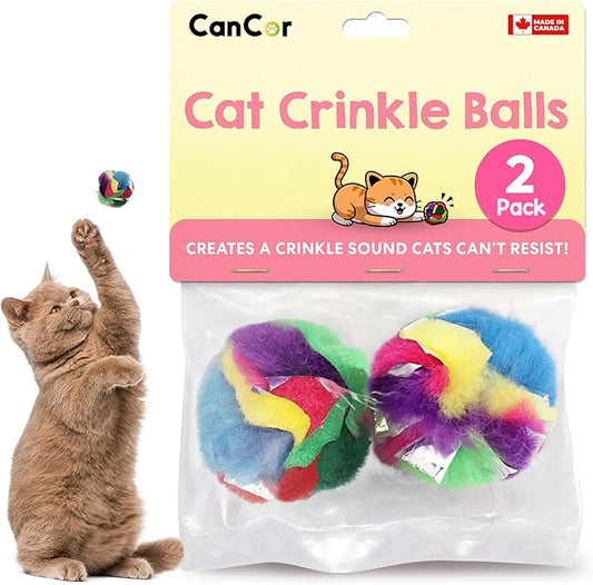 Cat Crinkle Balls 1.5 Inch (2-Pack) - Mini Crinkle Cat Toys for Indoor Cats - Multi-Color Crinkle Cat Toy - Cat Toys Crinkle Balls to Keep Fit and Active - Canadian-Made Crinkle Balls for Cats