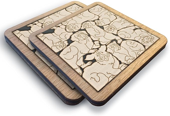 02 Bernese Moutain Dog Coaster - Bernese Moutain Dog Puzzle Wooden Coaster Set - Interlocking Jigsaw Drink Mats with Laser-Cut Design for Bernese Moutain Lovers