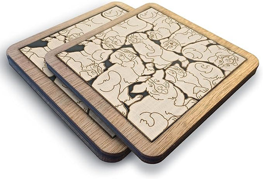 02 Bernese Moutain Dog Coaster - Bernese Moutain Dog Puzzle Wooden Coaster Set - Interlocking Jigsaw Drink Mats with Laser-Cut Design for Bernese Moutain Lovers