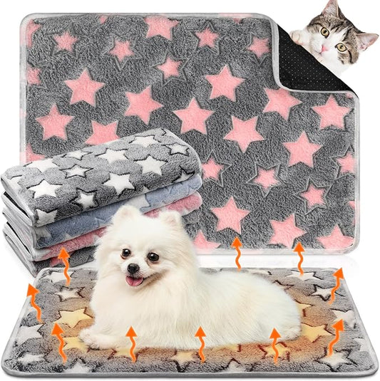 4 Pack Self Heating Cat Bed Cat Self Warming Pad with Removable Cover Extra Warm Thermal Pet Pad Washable Pet Crate Mat Anti Slip Kennel Pad for Indoor Outdoor Pets(Star,20 x 28 Inches)