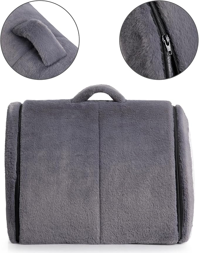 Hollypet Fluffy Cat Bed, 2 in 1 Foldable Cave House Animal Shaped Nest Pet Sleeping Bed, Deep Gray