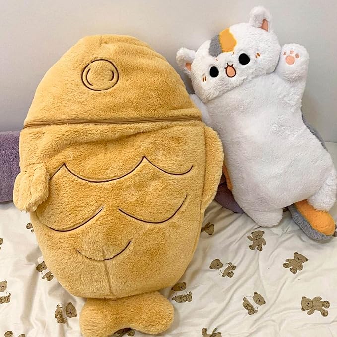 Ditucu 15.7 inch Taiyaki Cat Plush Pillow Cute Kitten Inside Fish 2 in 1 Soft Stuffed Animal Plushies Toys with Outfit Sleeping Doll Gifts for Girls Boys