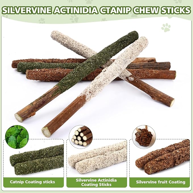 Catnip Chew Toys for Cats,24 Pack Silvervine Cat Toy,Cat Natural Silvervine Sticks,Natural Silvervine Stick Cage Balls & Bell Balls for Indoor Cats.
