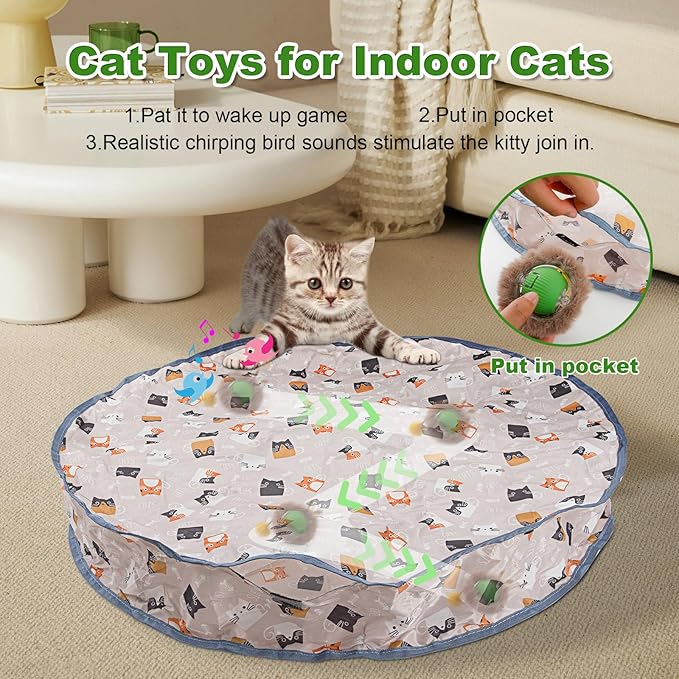 Interactive Cat Toys Ball Fast Rolling in Pouch,Electric Cat Toys, Motion Activate Chirping Cat Toy, Hide and Seek Mouse Catching Game for Indoor Cats/Kittens/Dogs