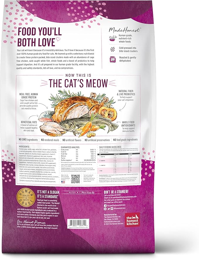 The Honest Kitchen Whole Food Clusters Grain Free Chicken & Fish Dry Cat Food, 10 lb Bag