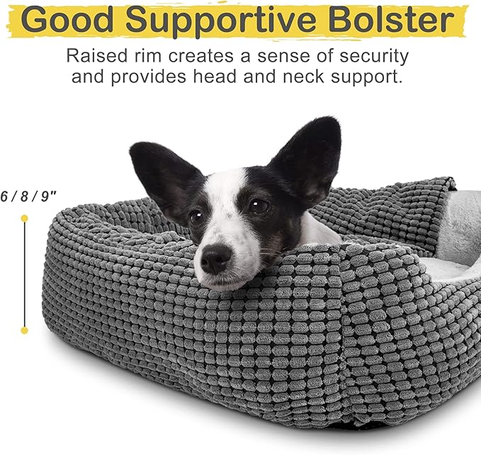 GASUR Dog Beds for Large Medium Small Dogs, Rectangle Cave Hooded Blanket Puppy Bed, Luxury Anti-Anxiety Orthopedic Cat Beds for Indoor Cats, Warmth and Machine Washable (35 inches, Grey)