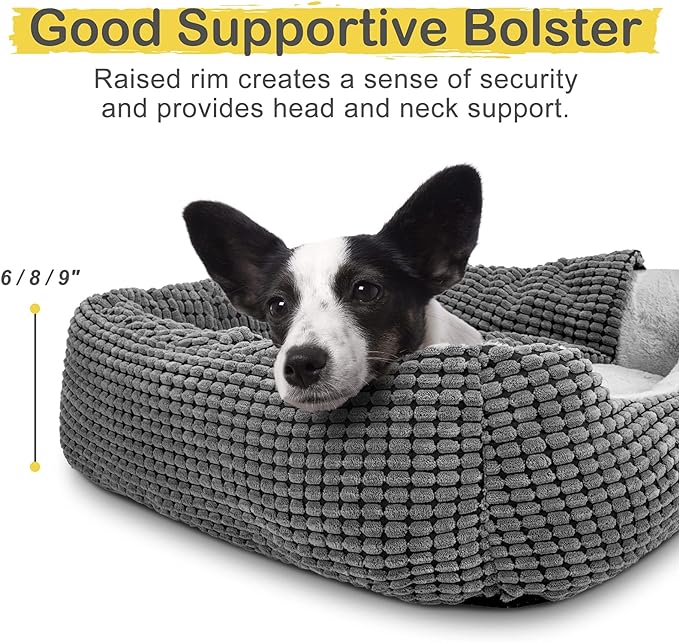 GASUR Dog Beds for Large Medium Small Dogs, Rectangle Cave Hooded Blanket Puppy Bed, Luxury Anti-Anxiety Orthopedic Cat Beds for Indoor Cats, Warmth and Machine Washable (30 inches, Grey)