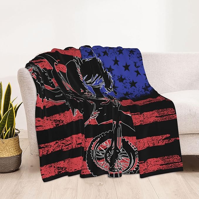 Motocross Flag Soft Throw Blanket Flannel Fleece Blankets Warm Cozy Lightweight Fuzzy Blanket for Bed Sofa Couch Home Decor 60"X50"