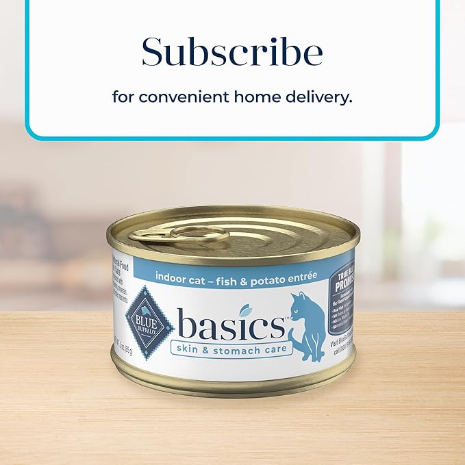 Blue Buffalo Basics Grain-Free Adult Wet Cat Food, Skin & Stomach Care, Limited Ingredient Diet, Fish Recipe, 3-oz. Can, 24 Count