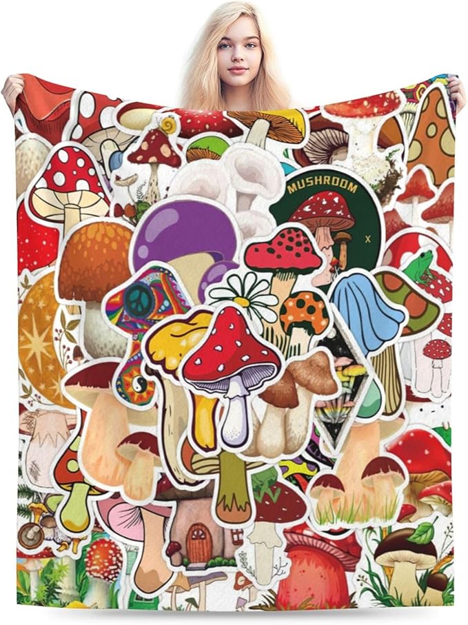 Funny Mushroom Blanket Soft Cozy Mushroom Decor Plush Throw Blanket Super Warm Fleece Fuzzy Bedding Blanket Mushroom Gifts for Kids Girls Boys Women Bed Stuff 50"X60"