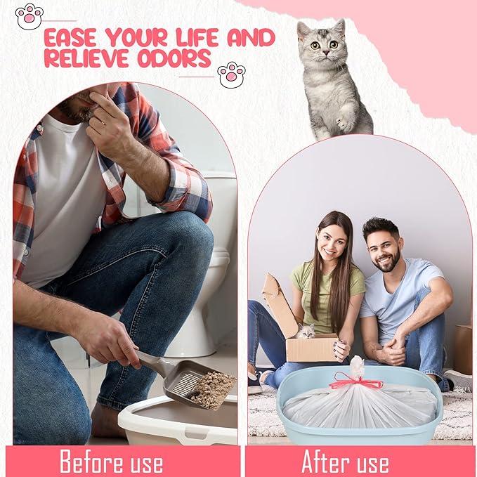 80 Count Cat Litter Box Liners 31 x 18 Inch Large Drawstring Kitty Litter Box Bag Thick Pet Pan Liners Cat Waste Litter Bags Thick Cat Litter Bags Pet Cat Supplies for Cat Litter Box Tray Trash Waste