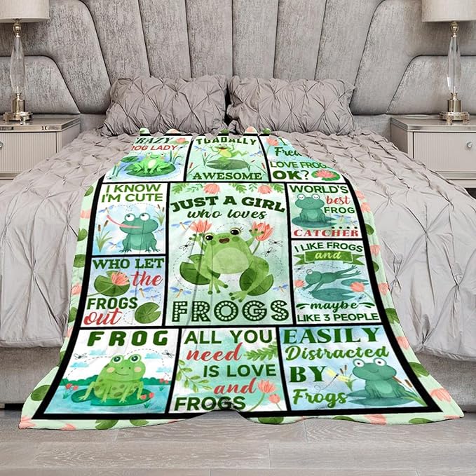 Cute Frog Gifts Blanket Funny Frogs Themed Throw Blankets for Frog Lover Adults Women Girls Christmas Birthday Gifts Decor Throw Blanket 50"X40"