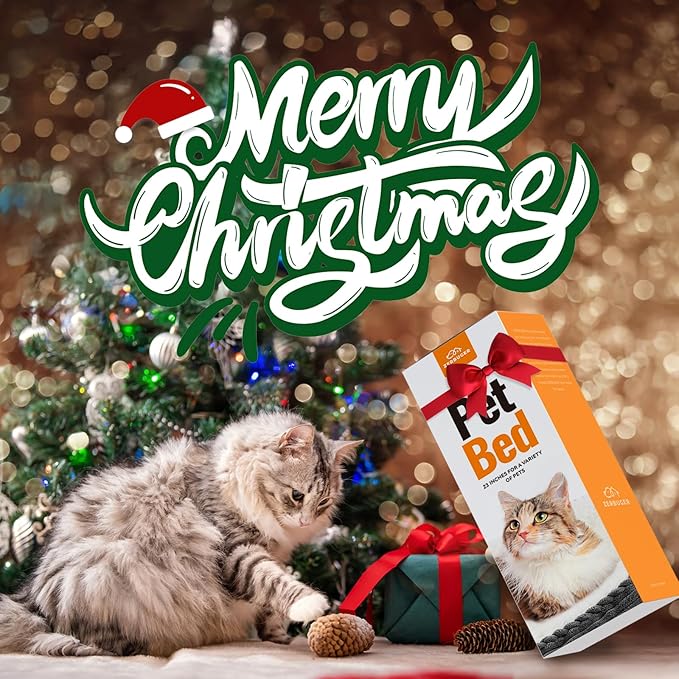 23in Cream Round Cat Dog Bed Gift for Large Medium Small Dogs Cats, Machine Washable Sleeping Sofa, Non-Slip Bottom Breathable Soft Calming Pet Cuddler for Indoor/Outdoor/Car/Cage