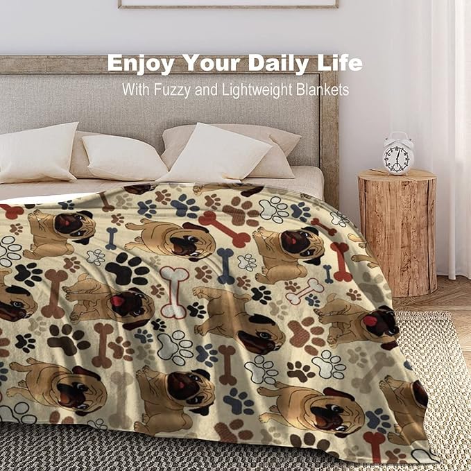 Pug Blanket Dog Paws Throw Blanket Ultra Soft Flannel Blankets for Living Room Sofa Couch Kids Adults Gifts for Pug Lovers 50"X40"